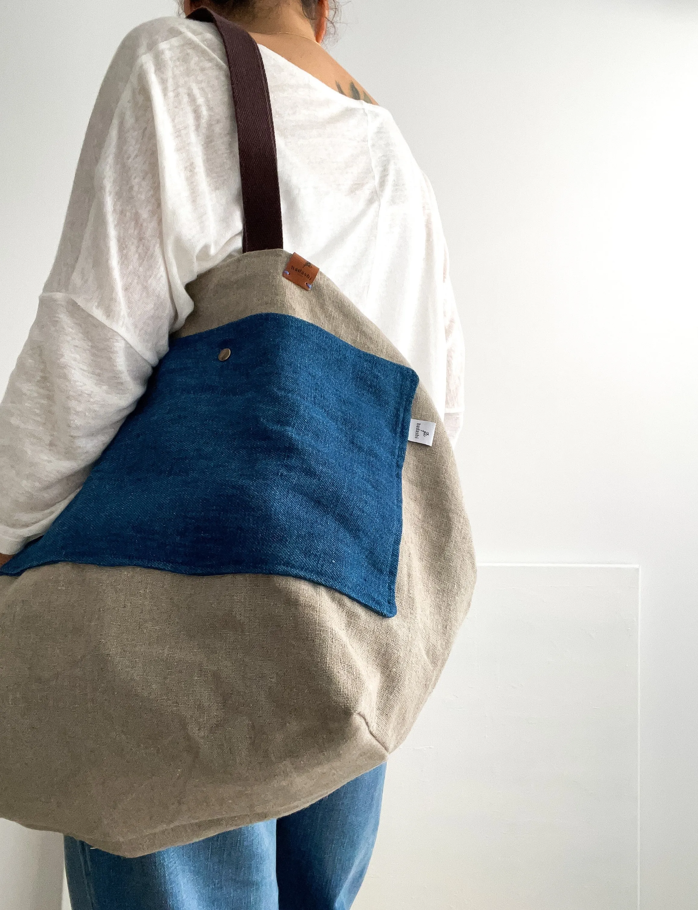 MIDI beach bag: natural   indigo details