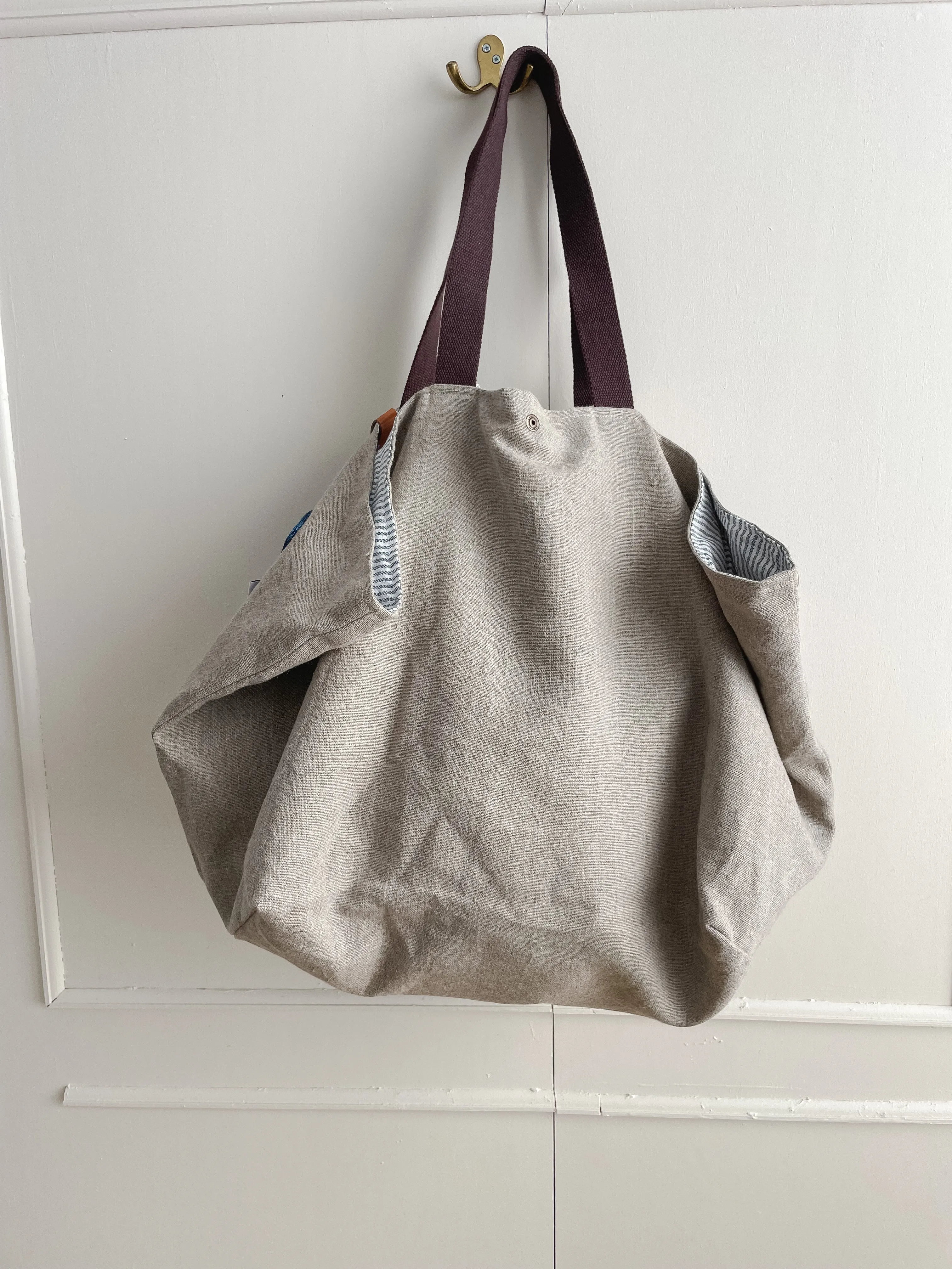 MIDI beach bag: natural   indigo details
