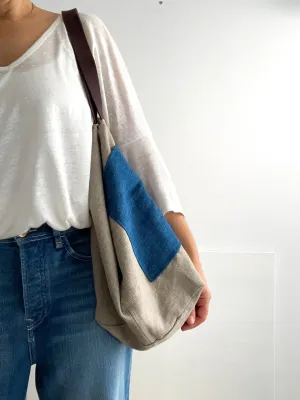MIDI beach bag: natural   indigo details
