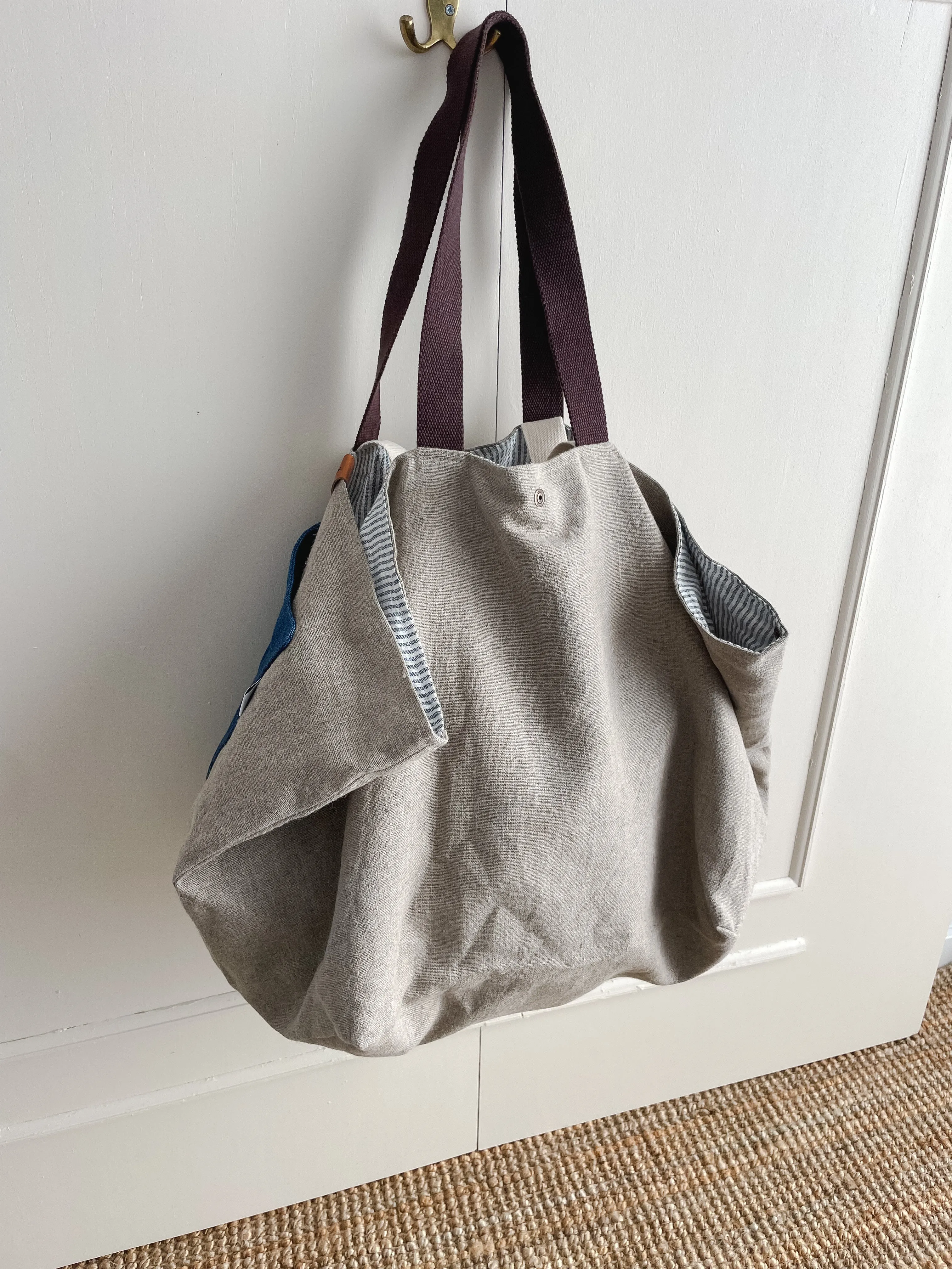 MIDI beach bag: natural   indigo details