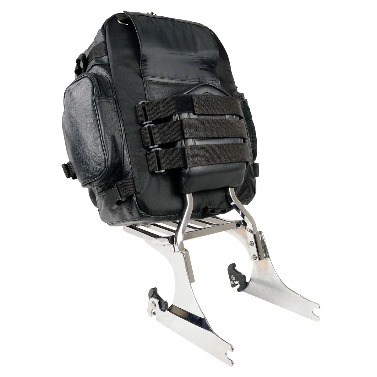 Milwaukee Leather SH54001 Medium Black Leather and Textile Motorcycle Cruiser Sissy Bar Back Pack