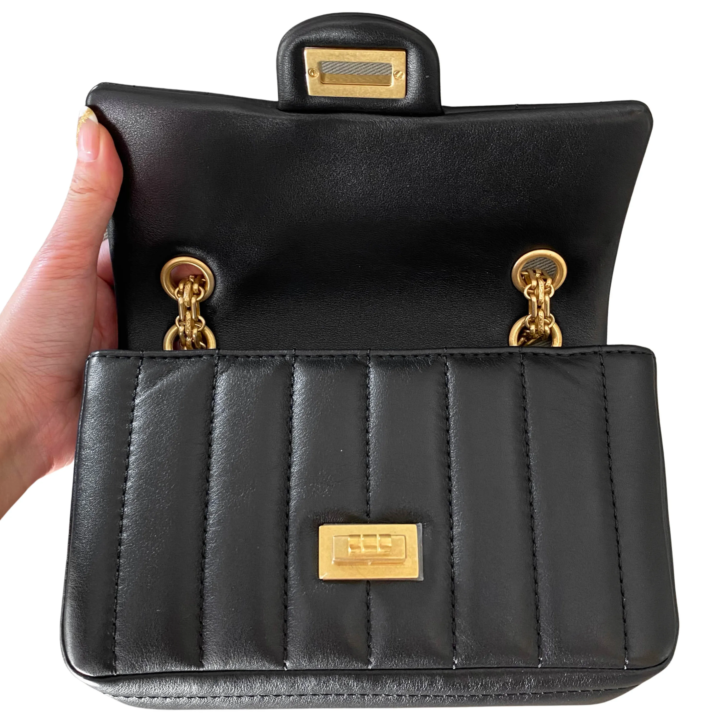 Mini 2.55 Reissue Flap Bag Size 224 in Black Calfskin