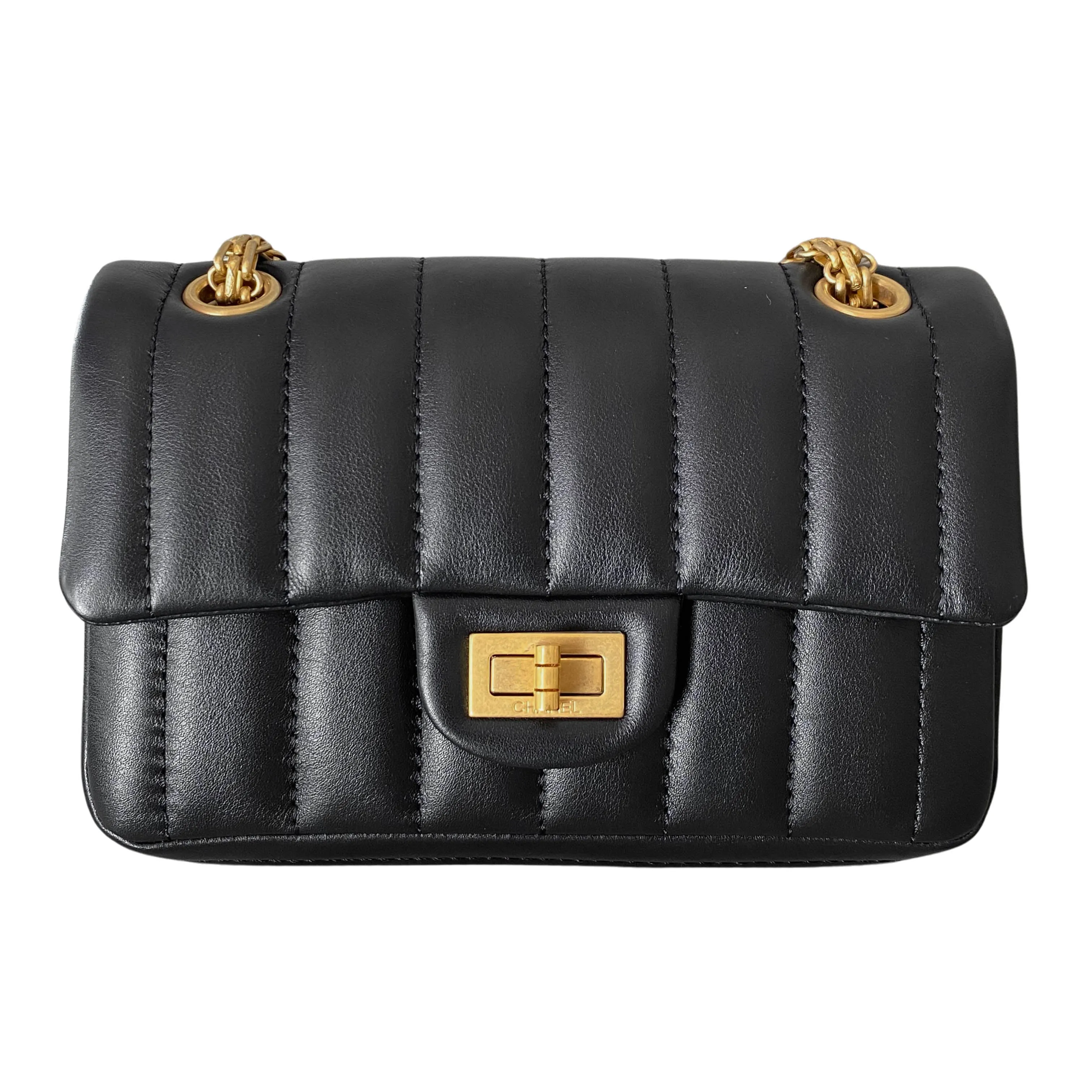 Mini 2.55 Reissue Flap Bag Size 224 in Black Calfskin