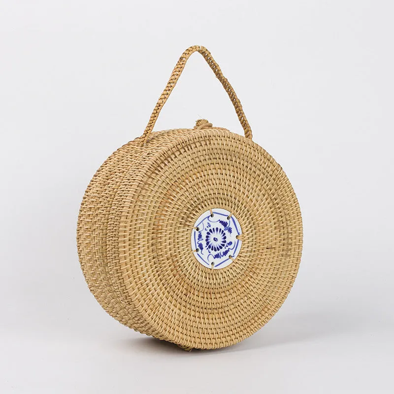 Mini Circle Straw Bags Handmade High Quality Beach Handbags for Women Summer