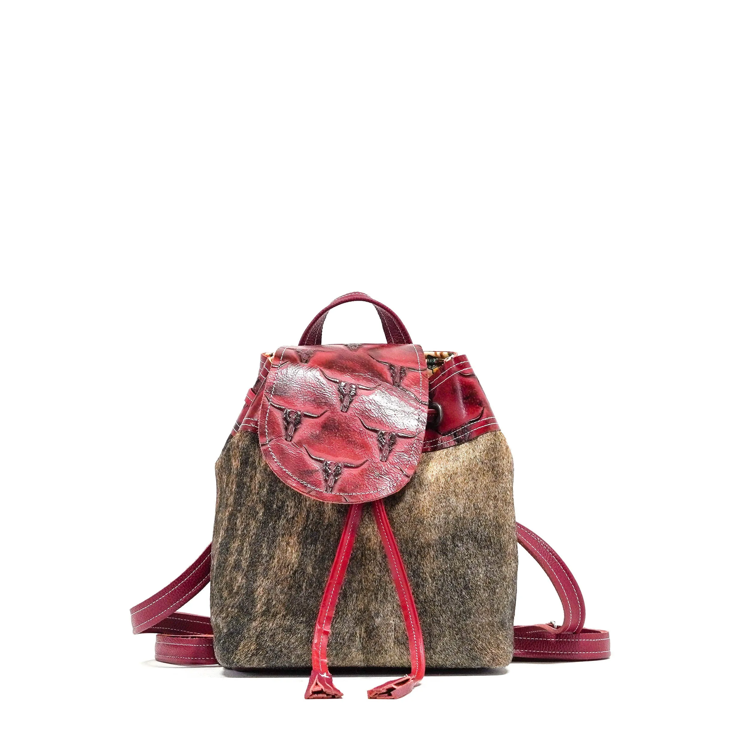 Mini Kelsea Backpack - Dusty Brindle w/ Burgundy Skulls