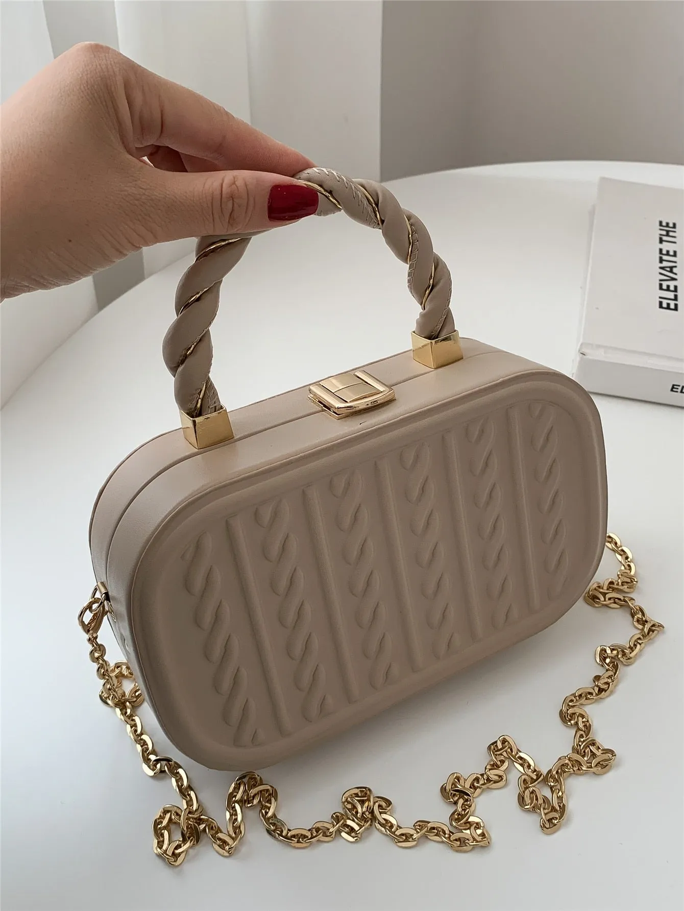 Mini Minimalist Braided Design Box Bag - Khaki
