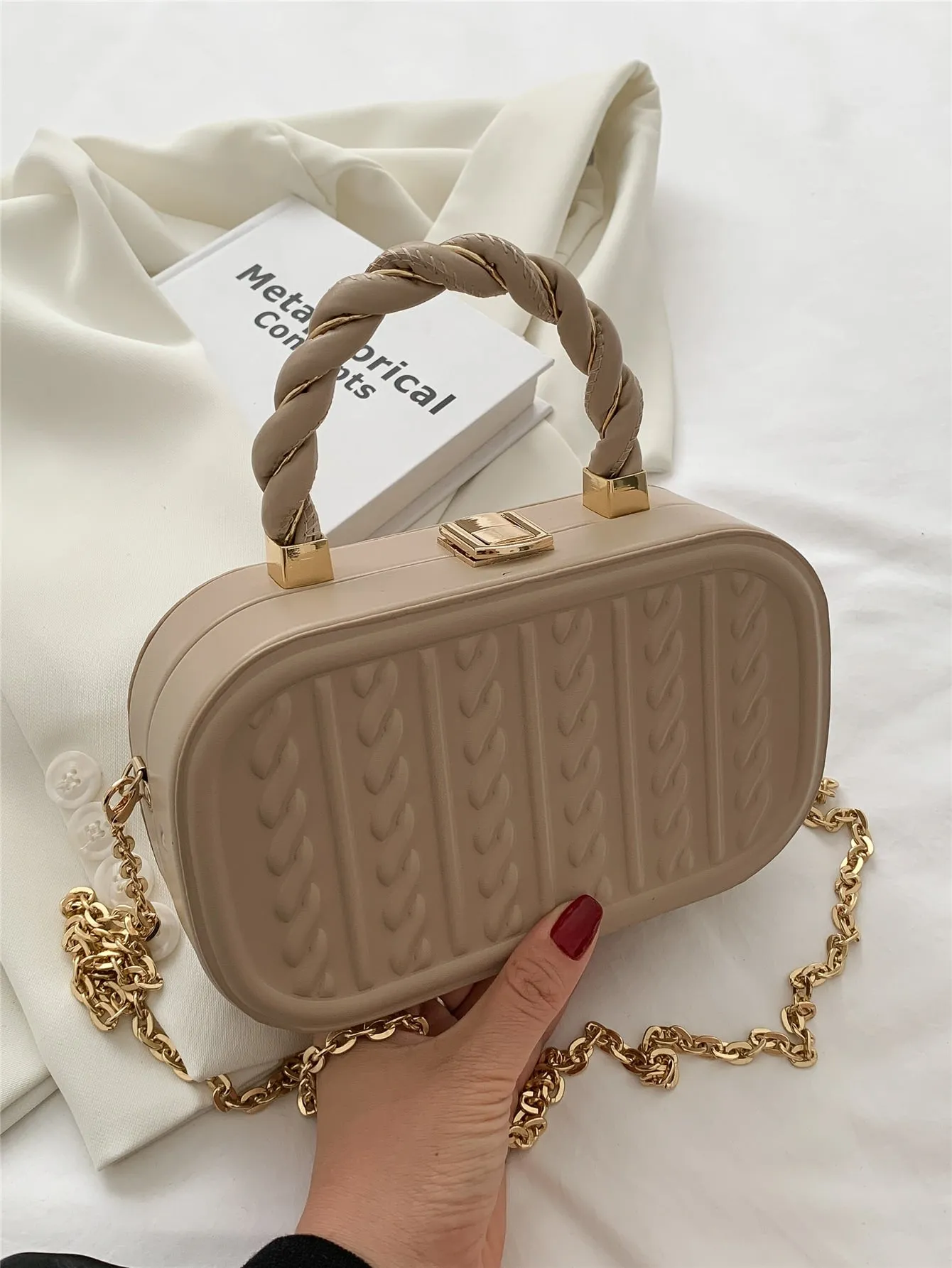 Mini Minimalist Braided Design Box Bag - Khaki