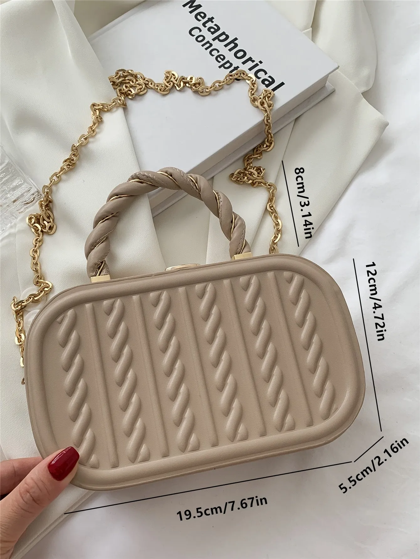 Mini Minimalist Braided Design Box Bag - Khaki