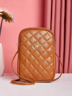 Mini Minimalist Quilted Metal Decor Crossbody Bag - Brown - FD ⚡