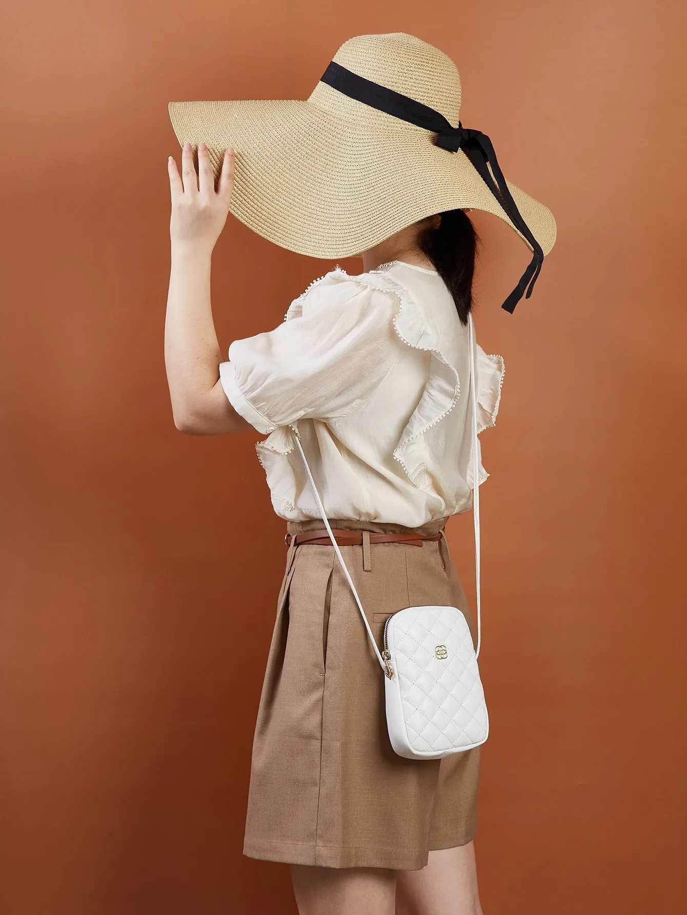 Mini Minimalist Quilted Metal Decor Crossbody Bag - White - FD ⚡