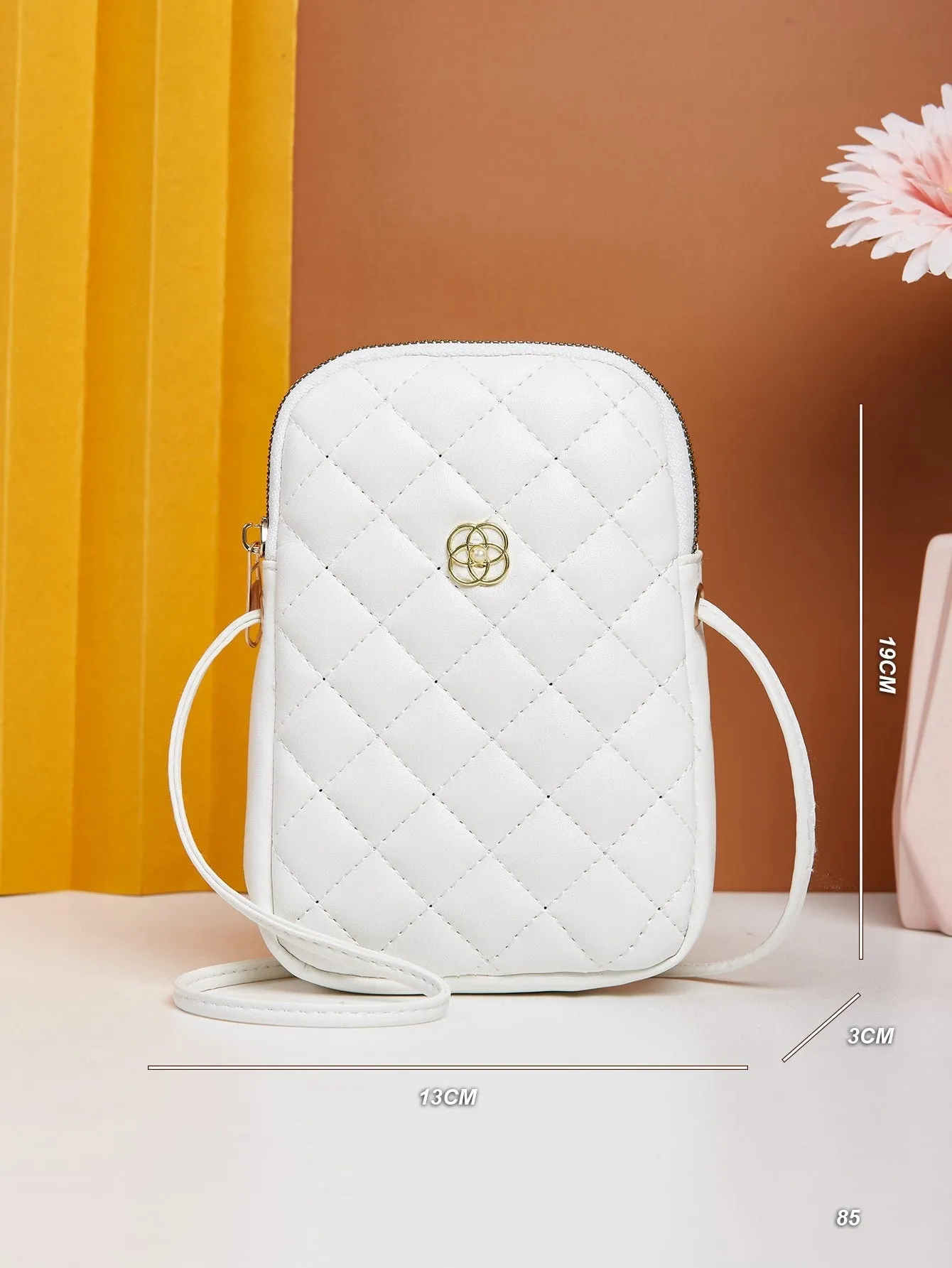 Mini Minimalist Quilted Metal Decor Crossbody Bag - White - FD ⚡