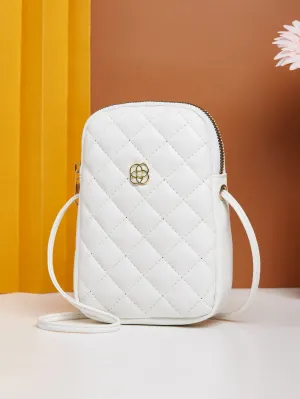 Mini Minimalist Quilted Metal Decor Crossbody Bag - White - FD ⚡
