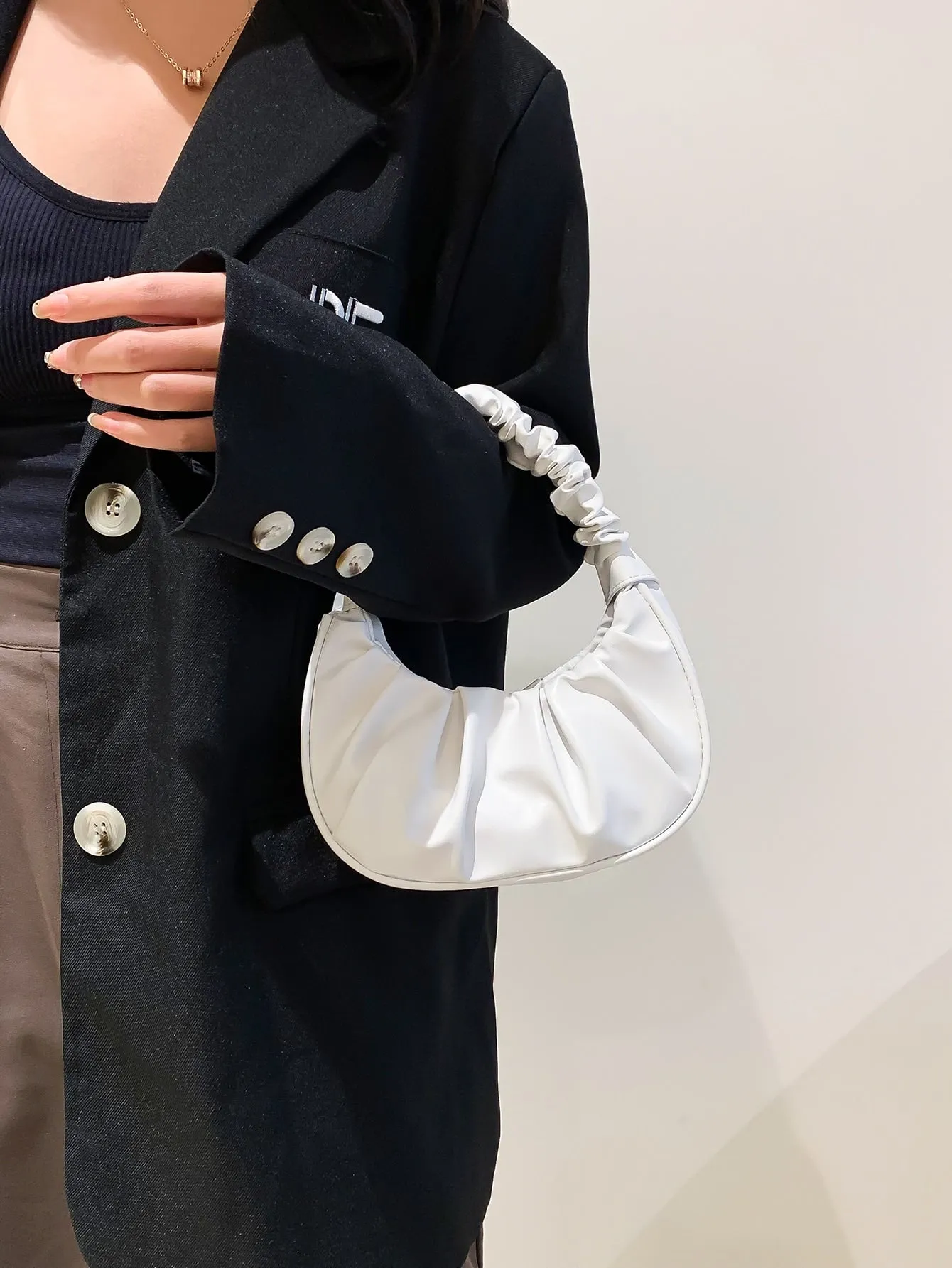Mini Minimalist Ruched Bag - White- FD ⚡
