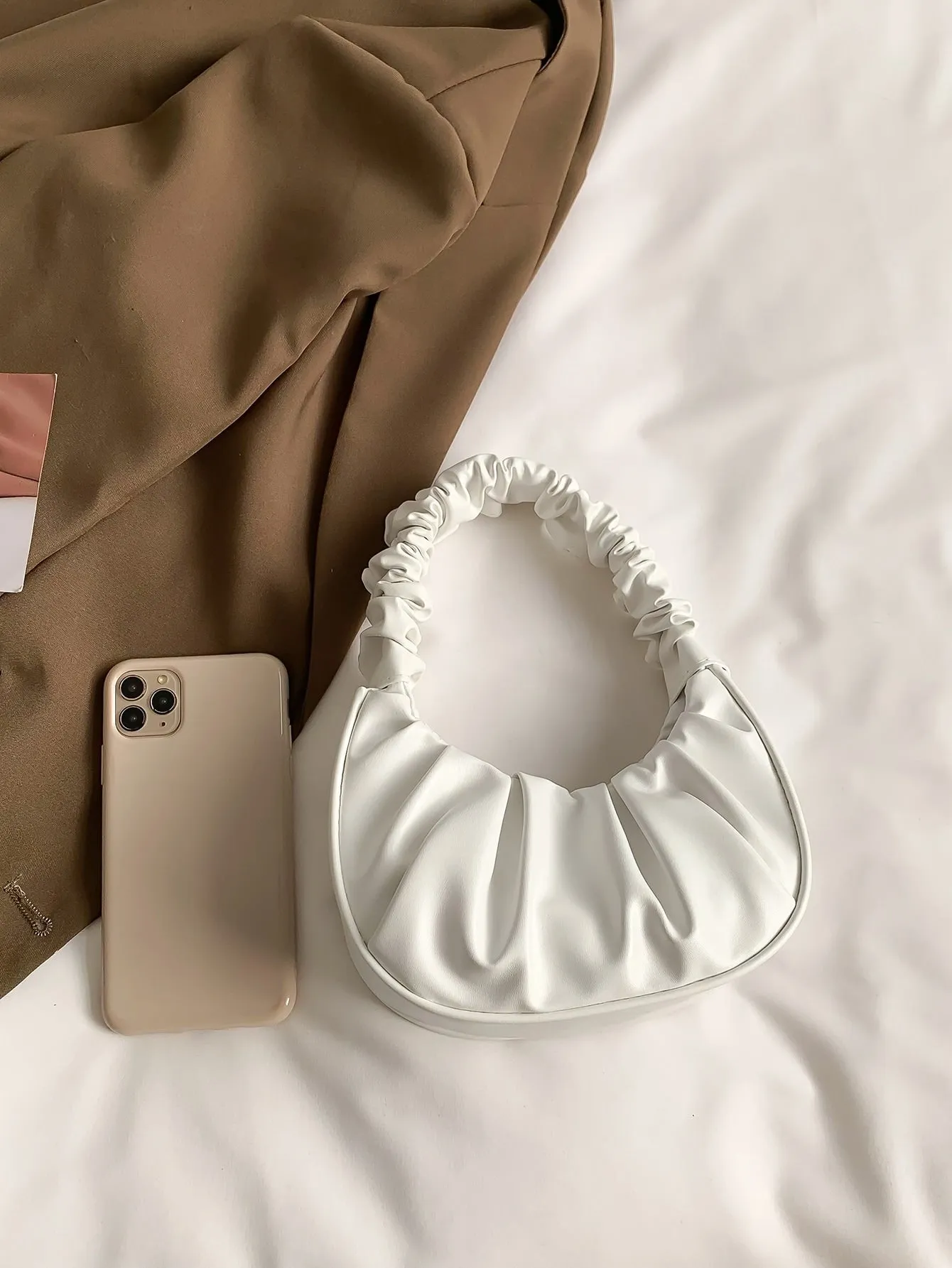 Mini Minimalist Ruched Bag - White- FD ⚡