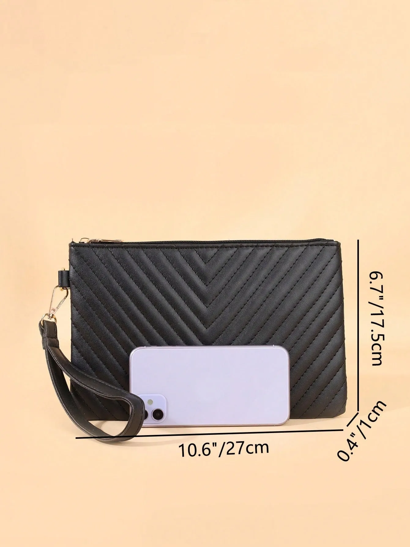 Minimalist Black Chevron Clutch Bag