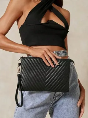 Minimalist Black Chevron Clutch Bag