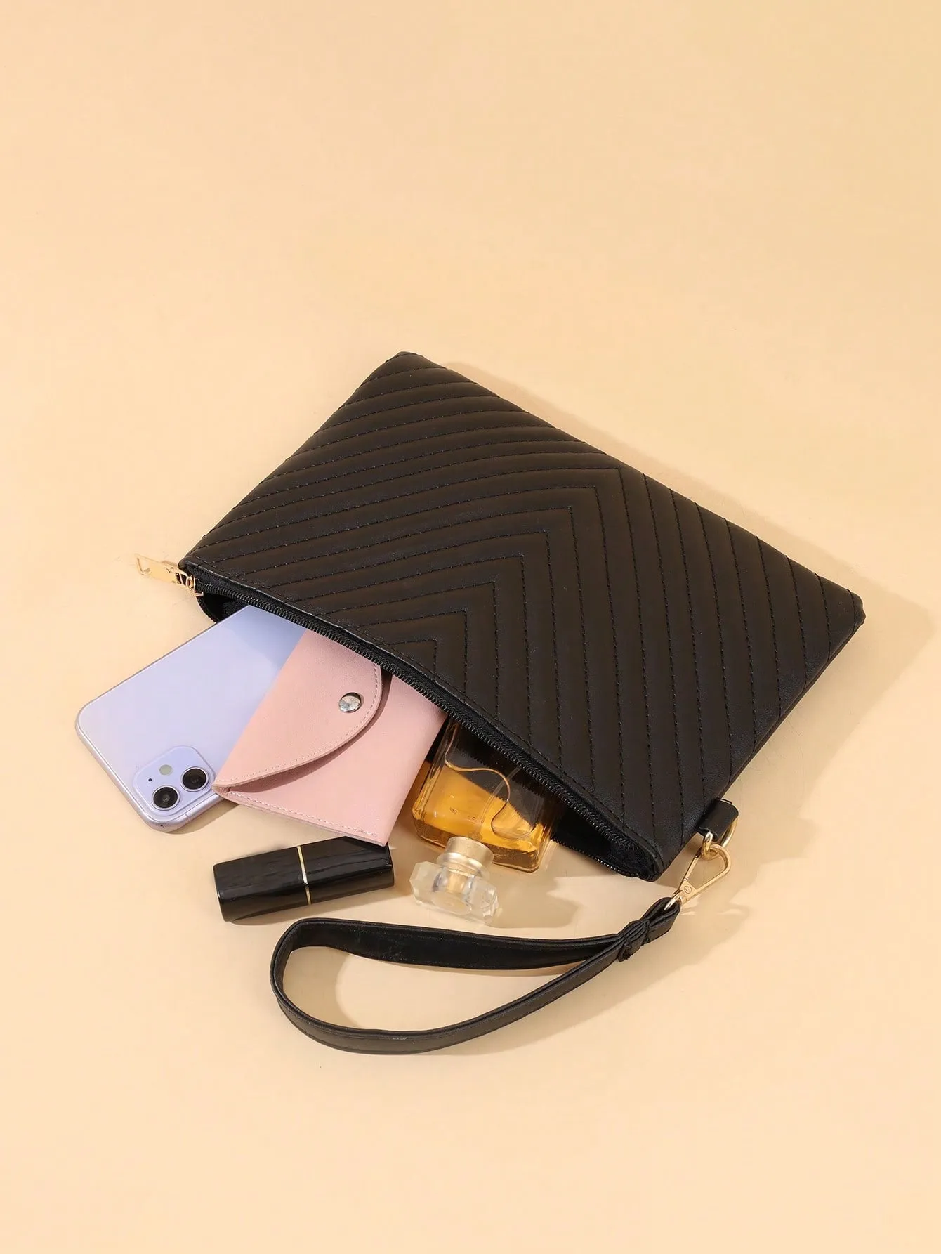 Minimalist Black Chevron Clutch Bag