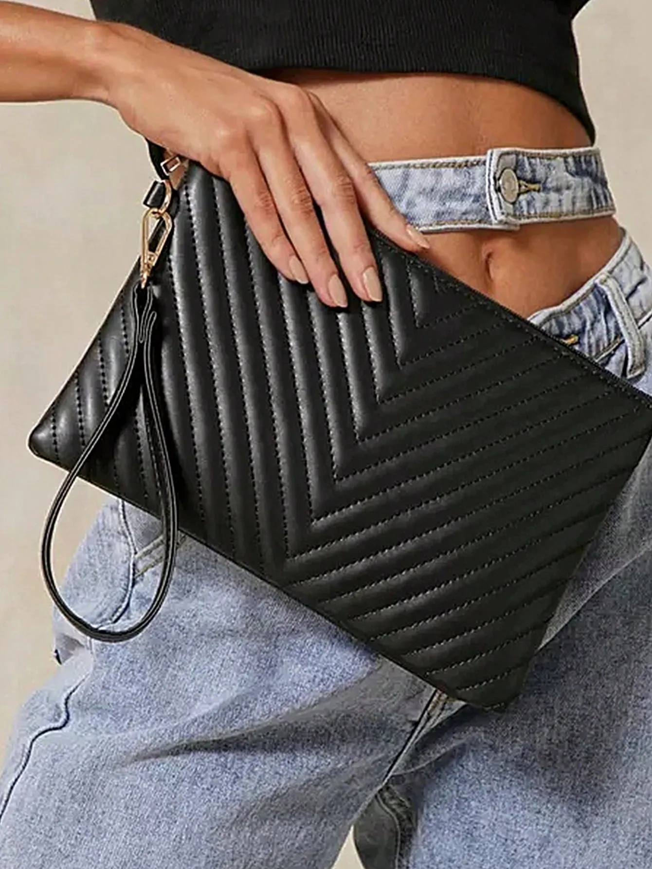 Minimalist Black Chevron Clutch Bag