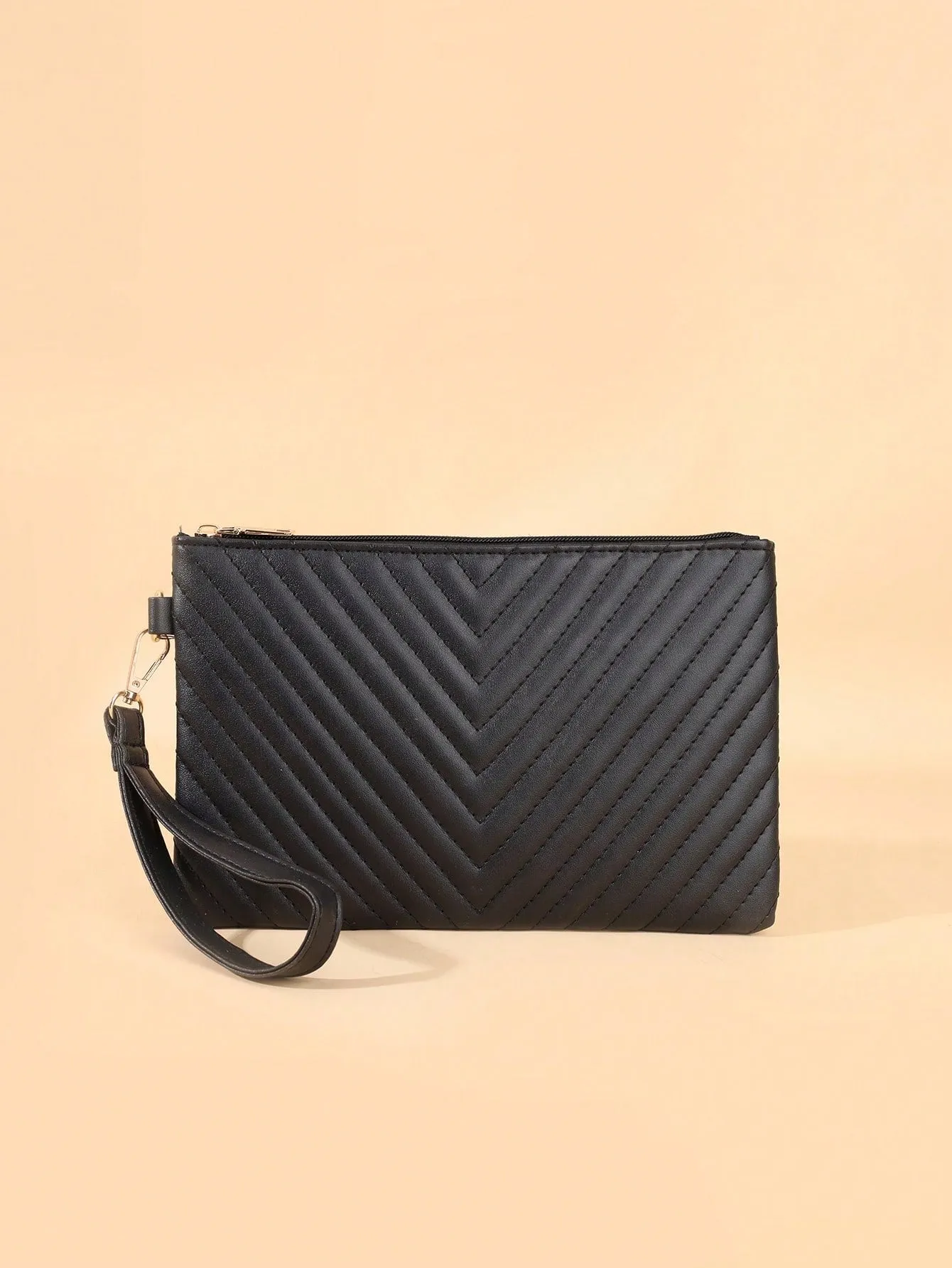 Minimalist Black Chevron Clutch Bag