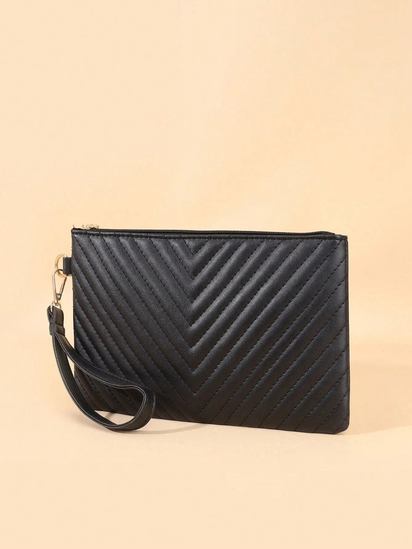 Minimalist Black Chevron Clutch Bag