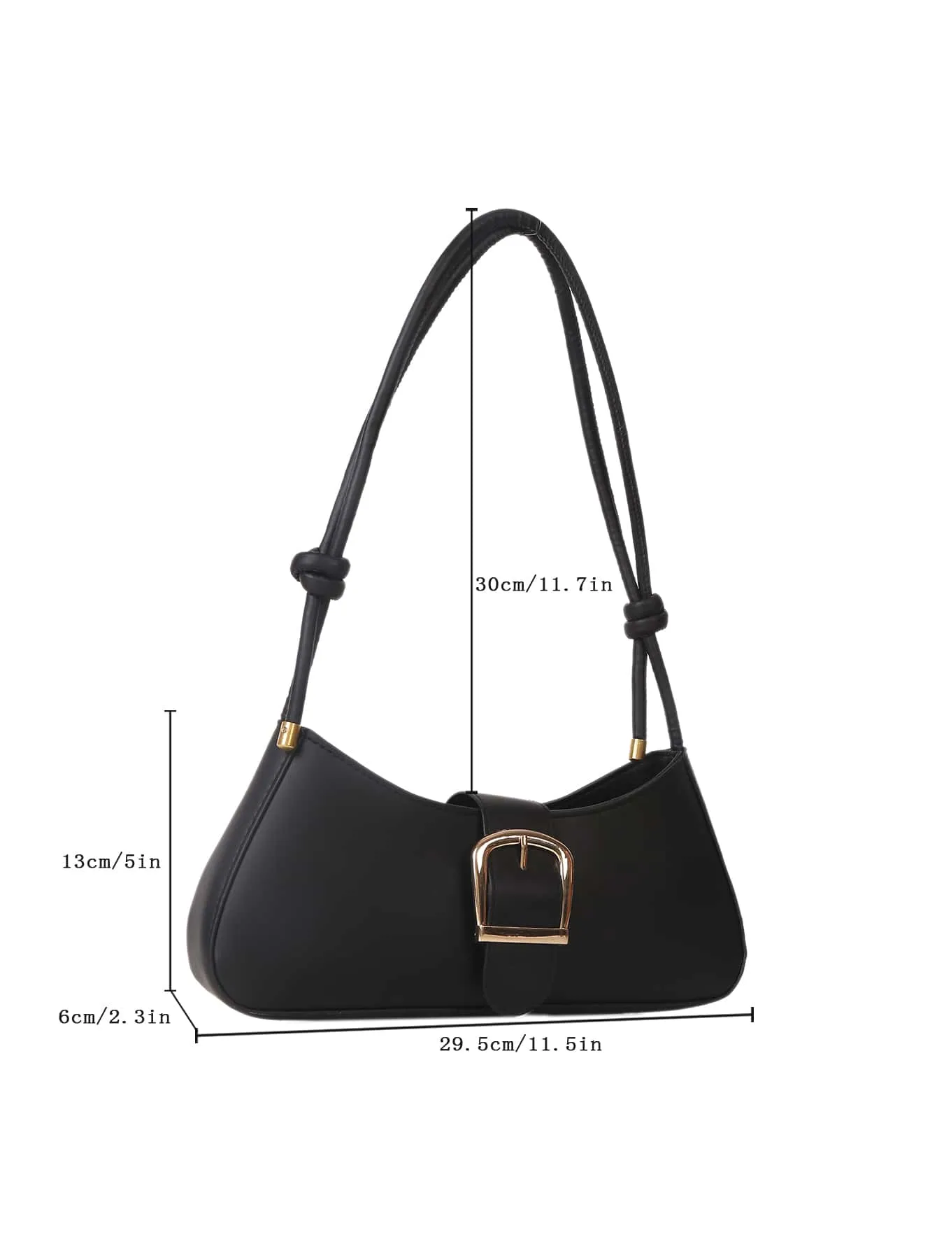 Minimalist Buckle Decor Baguette Bag - Black