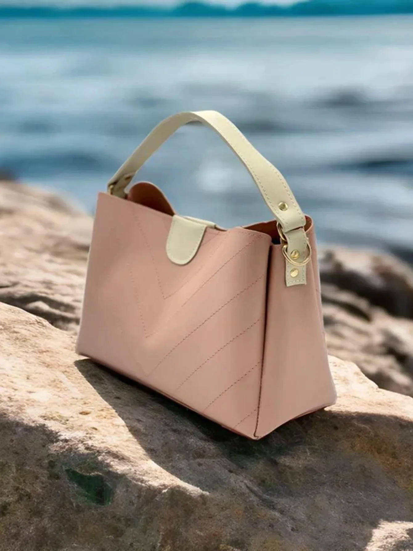Minimalist Chevron Bucket Bag - Pink - FD ⚡