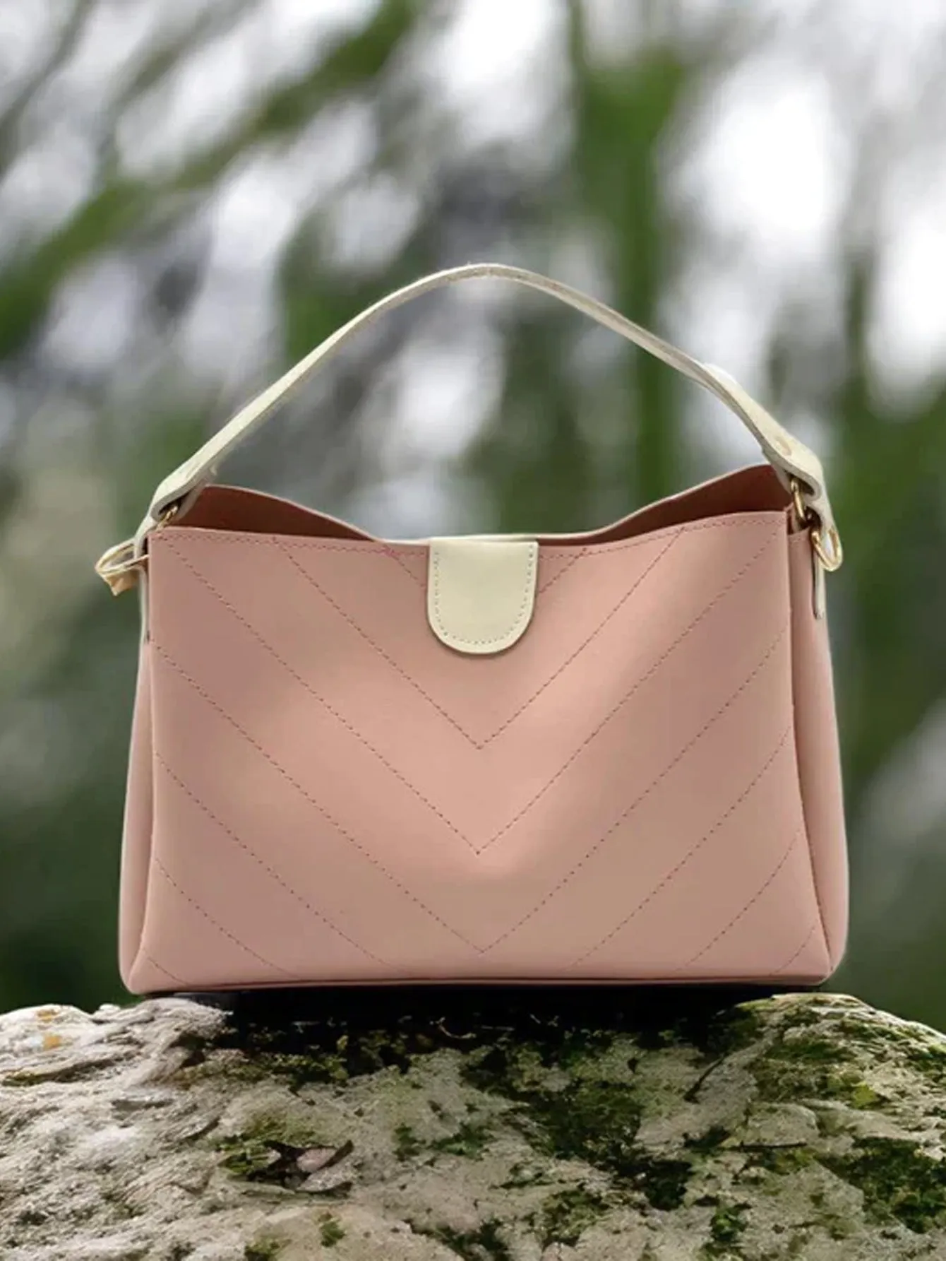 Minimalist Chevron Bucket Bag - Pink - FD ⚡
