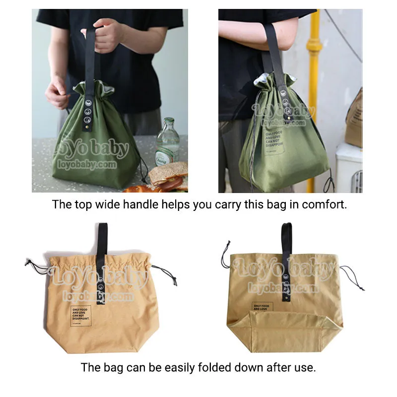 Minimalist Drawstring Canvas Lunch Bag For Adults, Collapsible, Lightweight