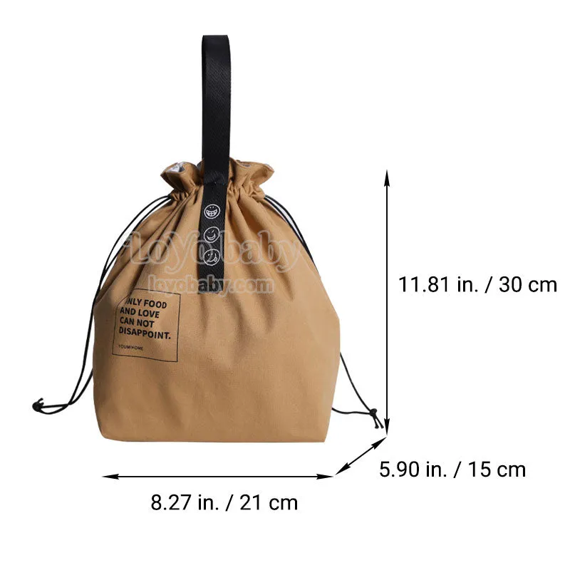 Minimalist Drawstring Canvas Lunch Bag For Adults, Collapsible, Lightweight