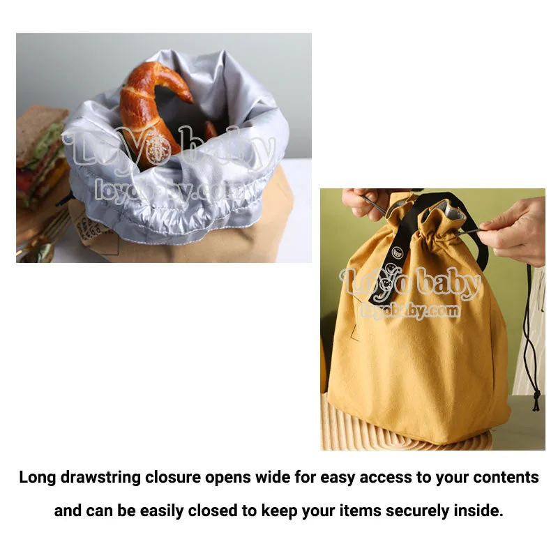 Minimalist Drawstring Canvas Lunch Bag For Adults, Collapsible, Lightweight