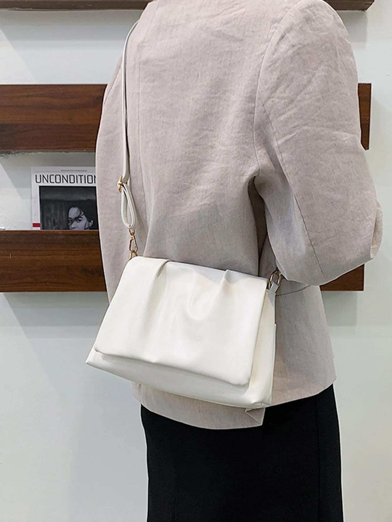 Minimalist Flap Ruched Bag - White