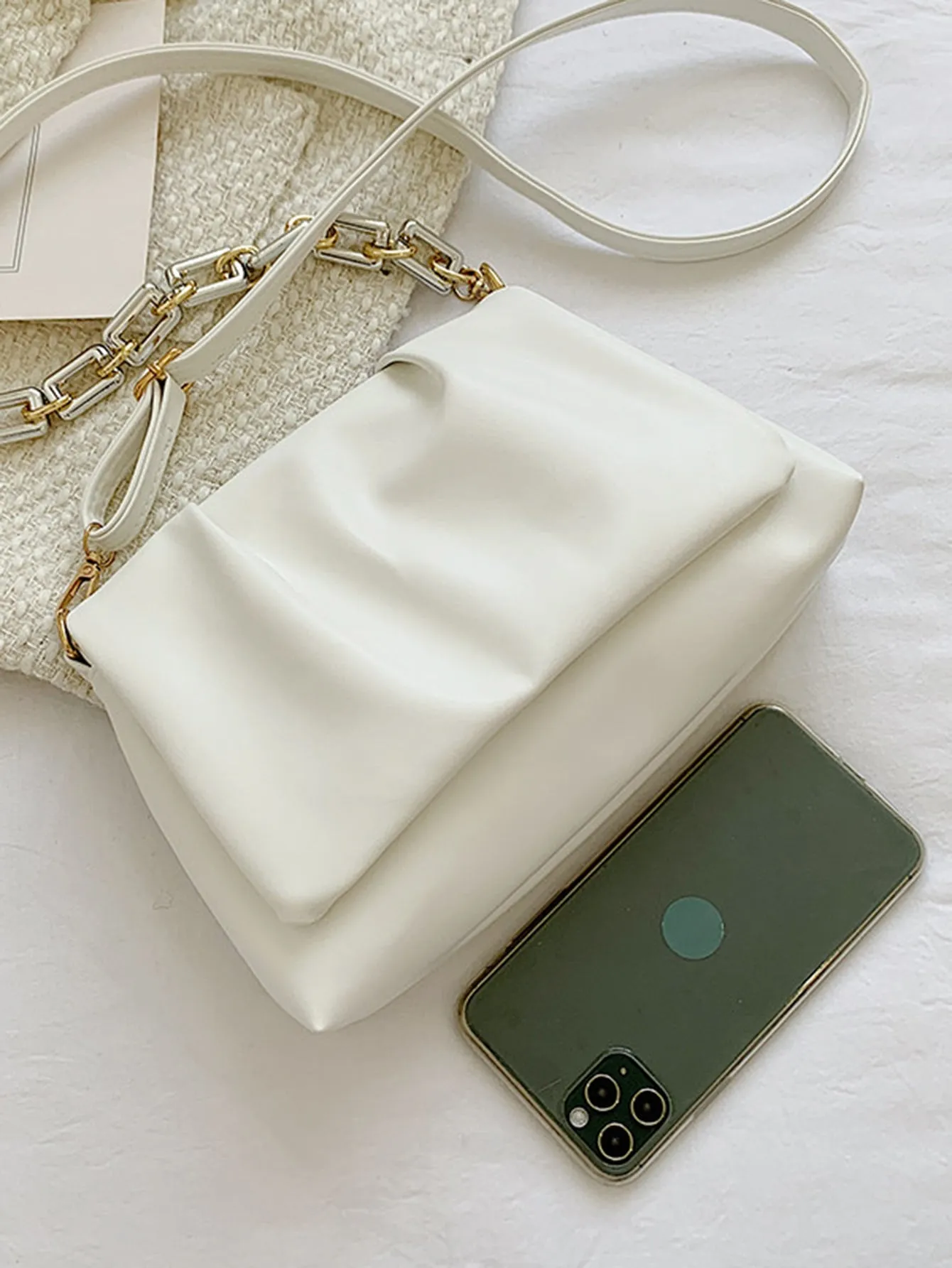 Minimalist Flap Ruched Bag - White