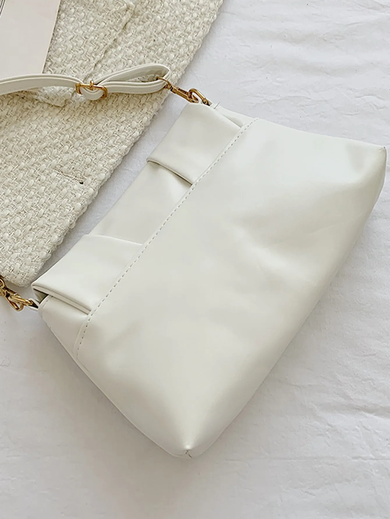 Minimalist Flap Ruched Bag - White