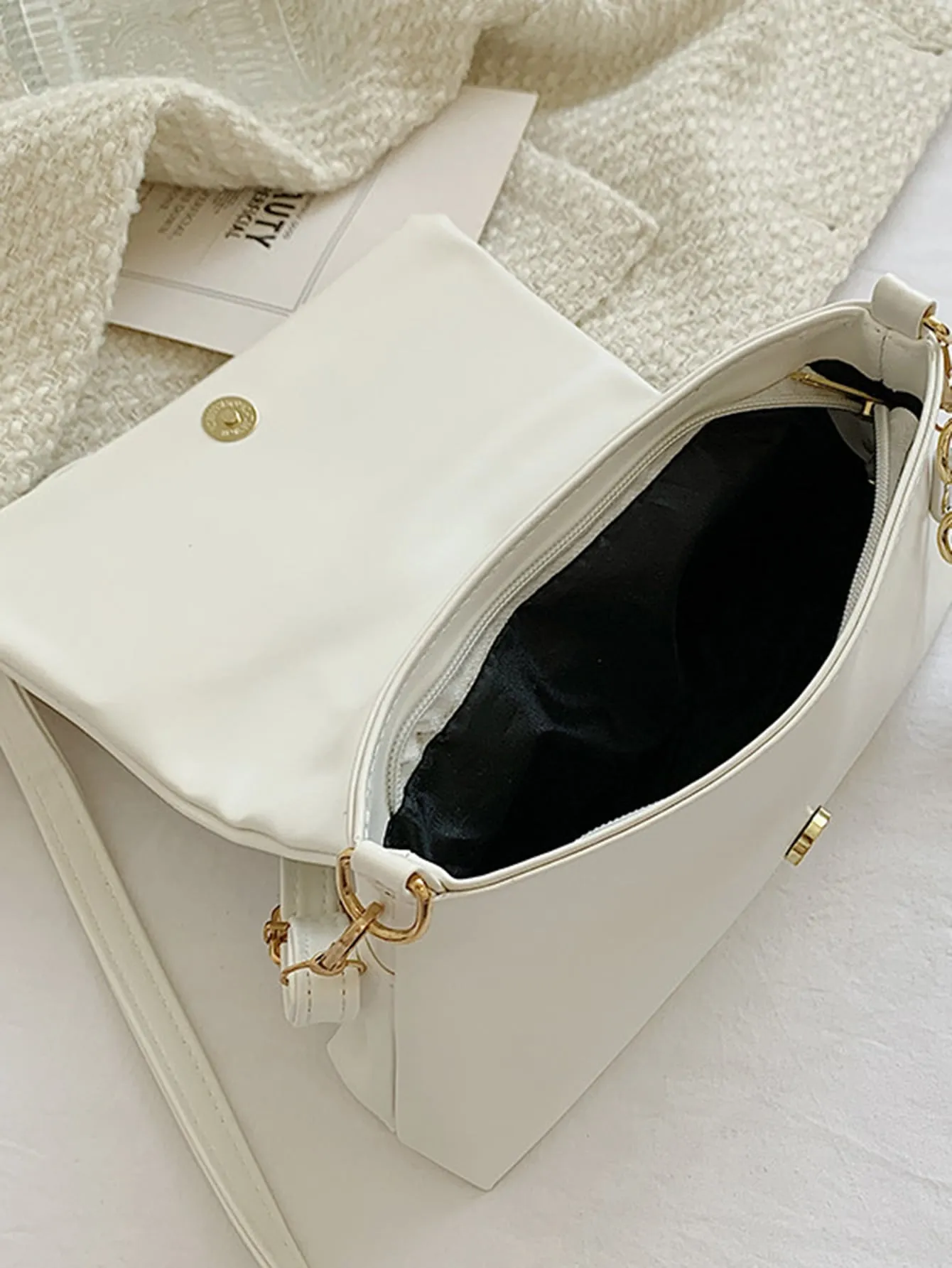 Minimalist Flap Ruched Bag - White