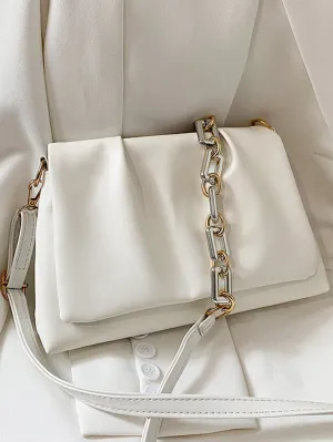 Minimalist Flap Ruched Bag - White