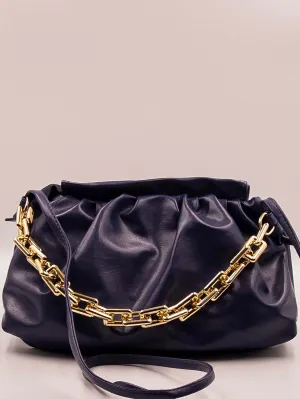 Minimalist Ruched Chain Decor Bag - Navy Blue - FD ⚡