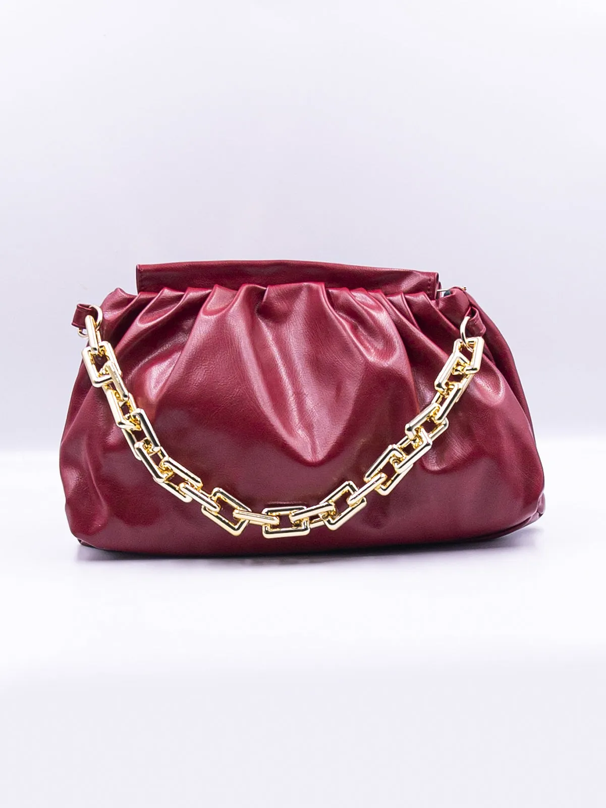 Minimalist Ruched Chain Decor Bag - Red - FD ⚡