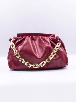 Minimalist Ruched Chain Decor Bag - Red - FD ⚡