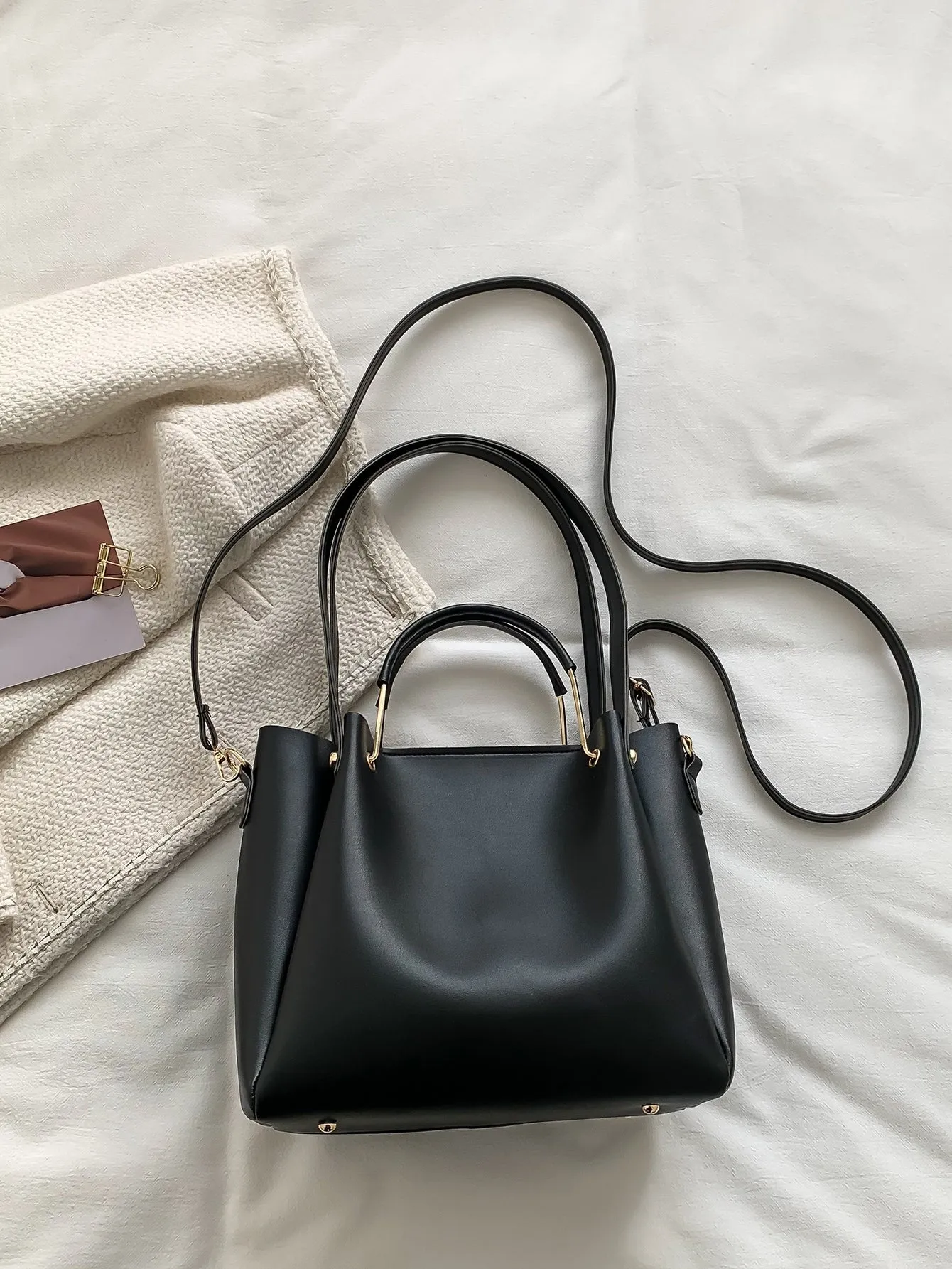 Minimalist Top Handle Bag - Black