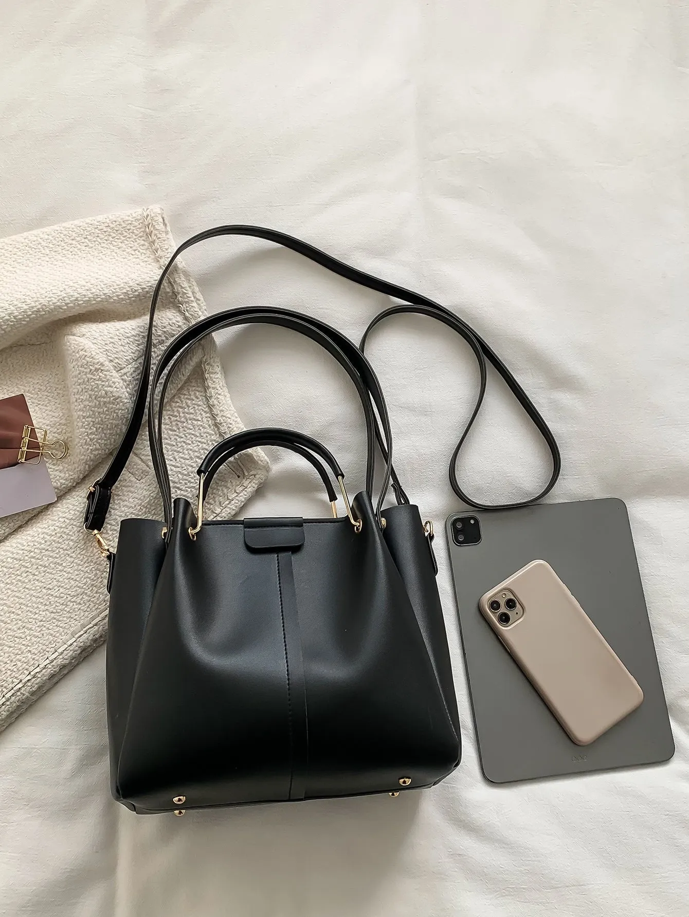 Minimalist Top Handle Bag - Black