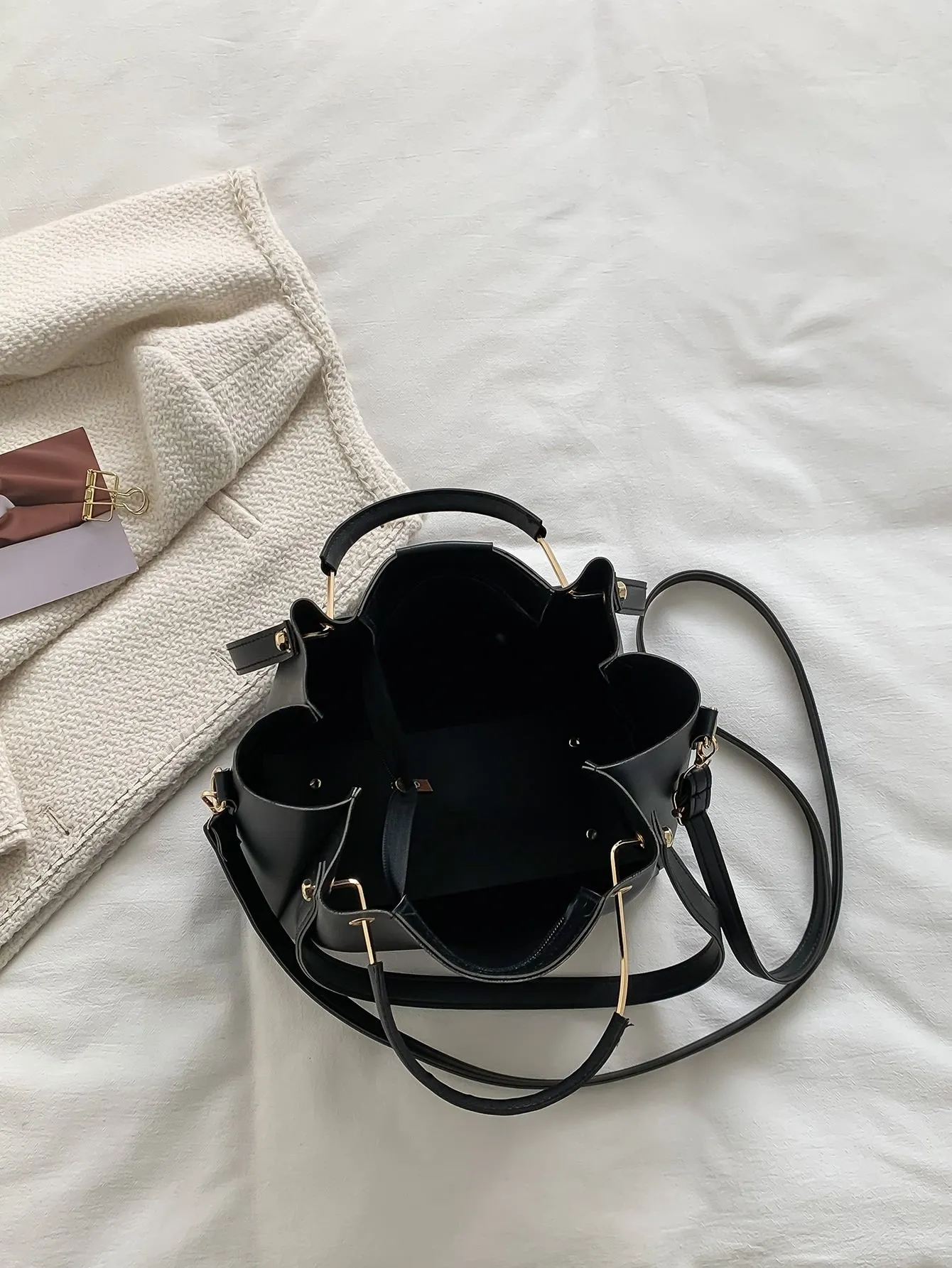Minimalist Top Handle Bag - Black