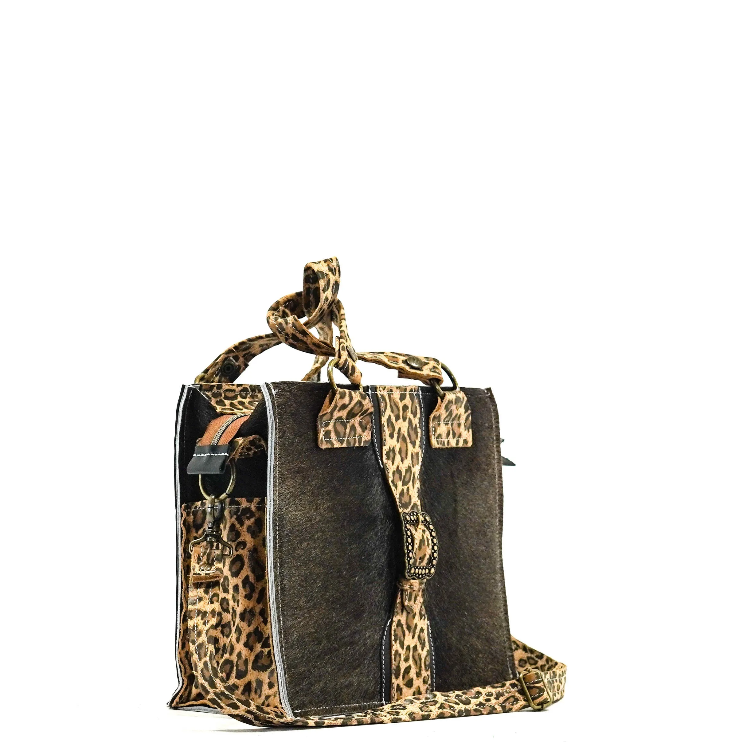 Minnie Pearl - Dark Brindle w/ Leopard Leather