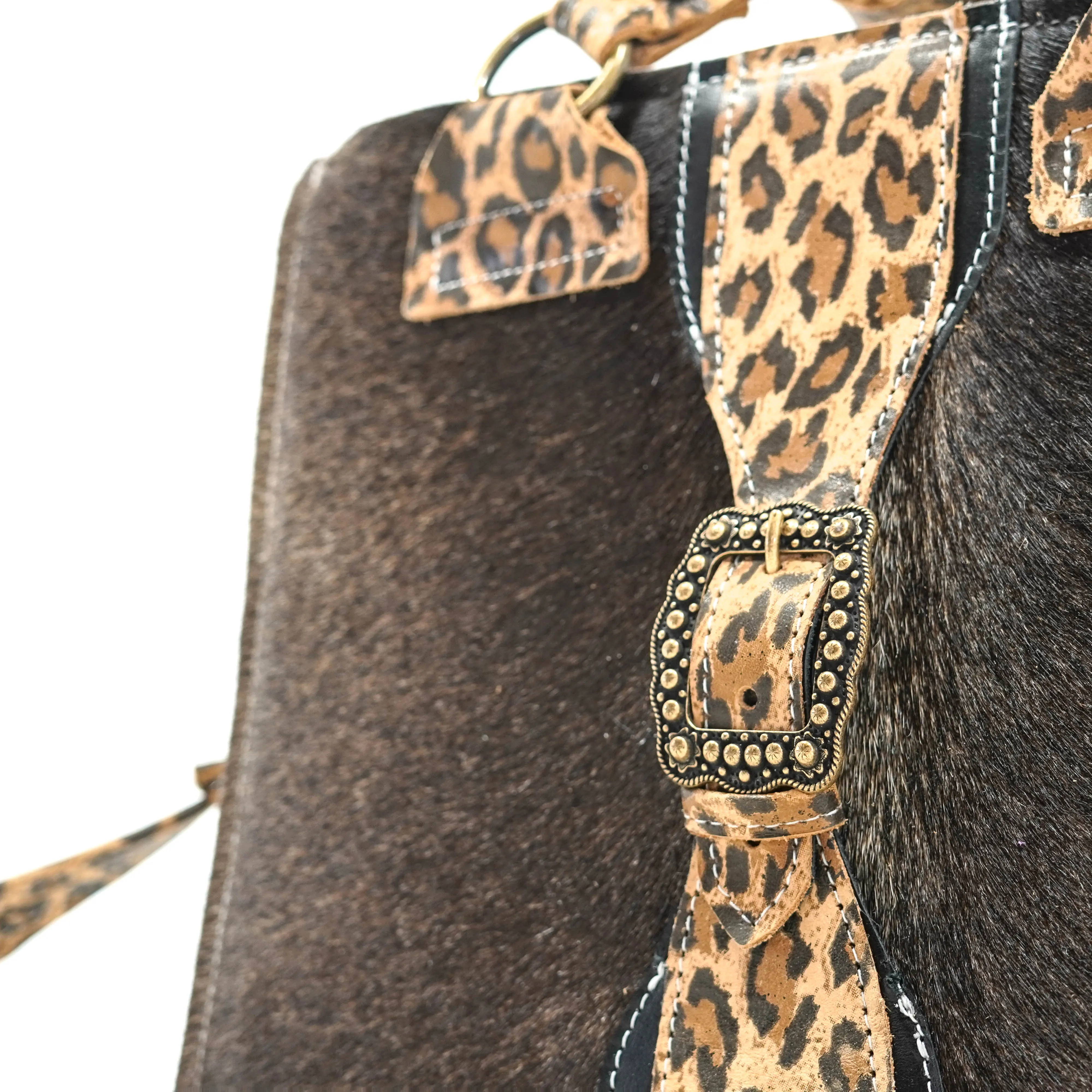 Minnie Pearl - Dark Brindle w/ Leopard Leather