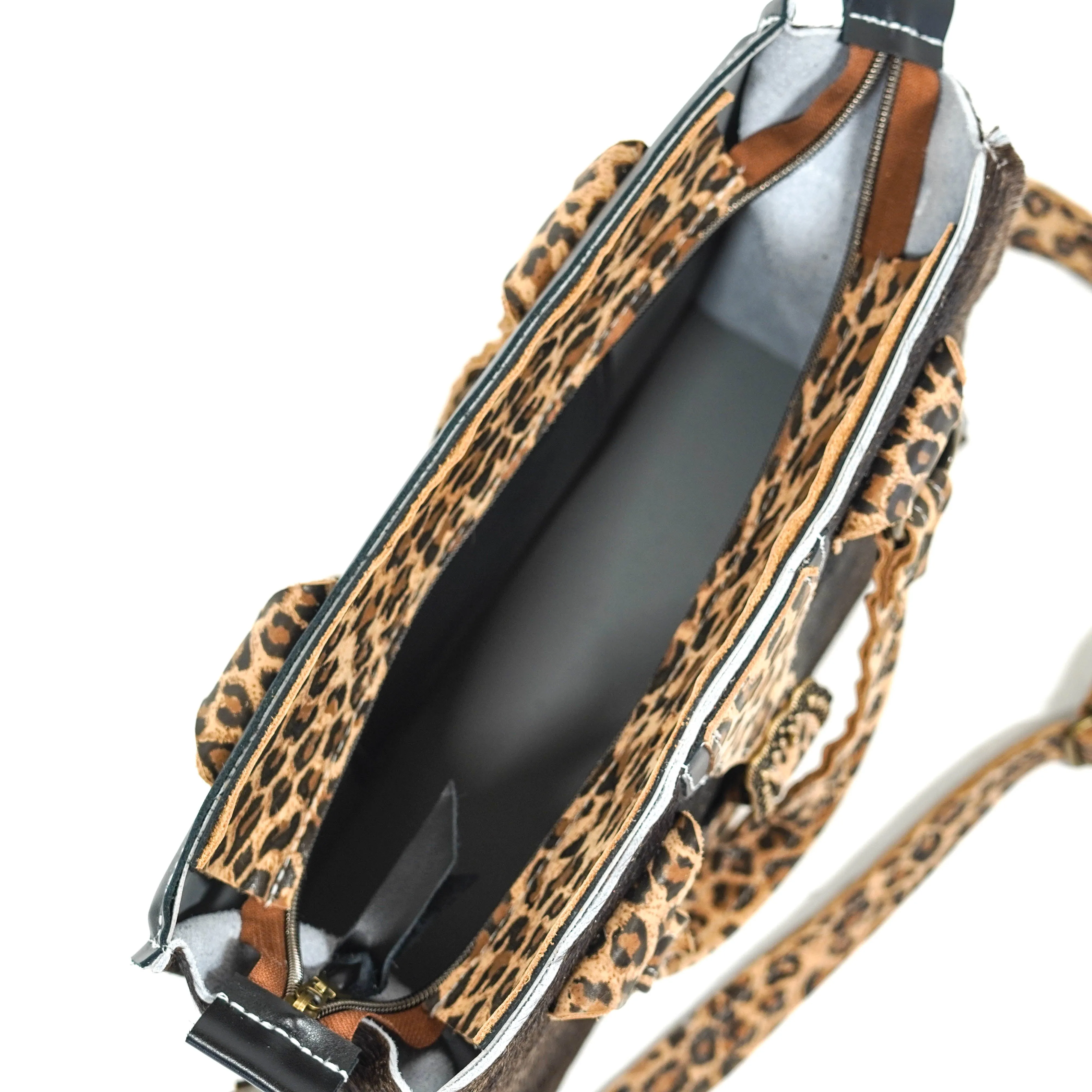 Minnie Pearl - Dark Brindle w/ Leopard Leather