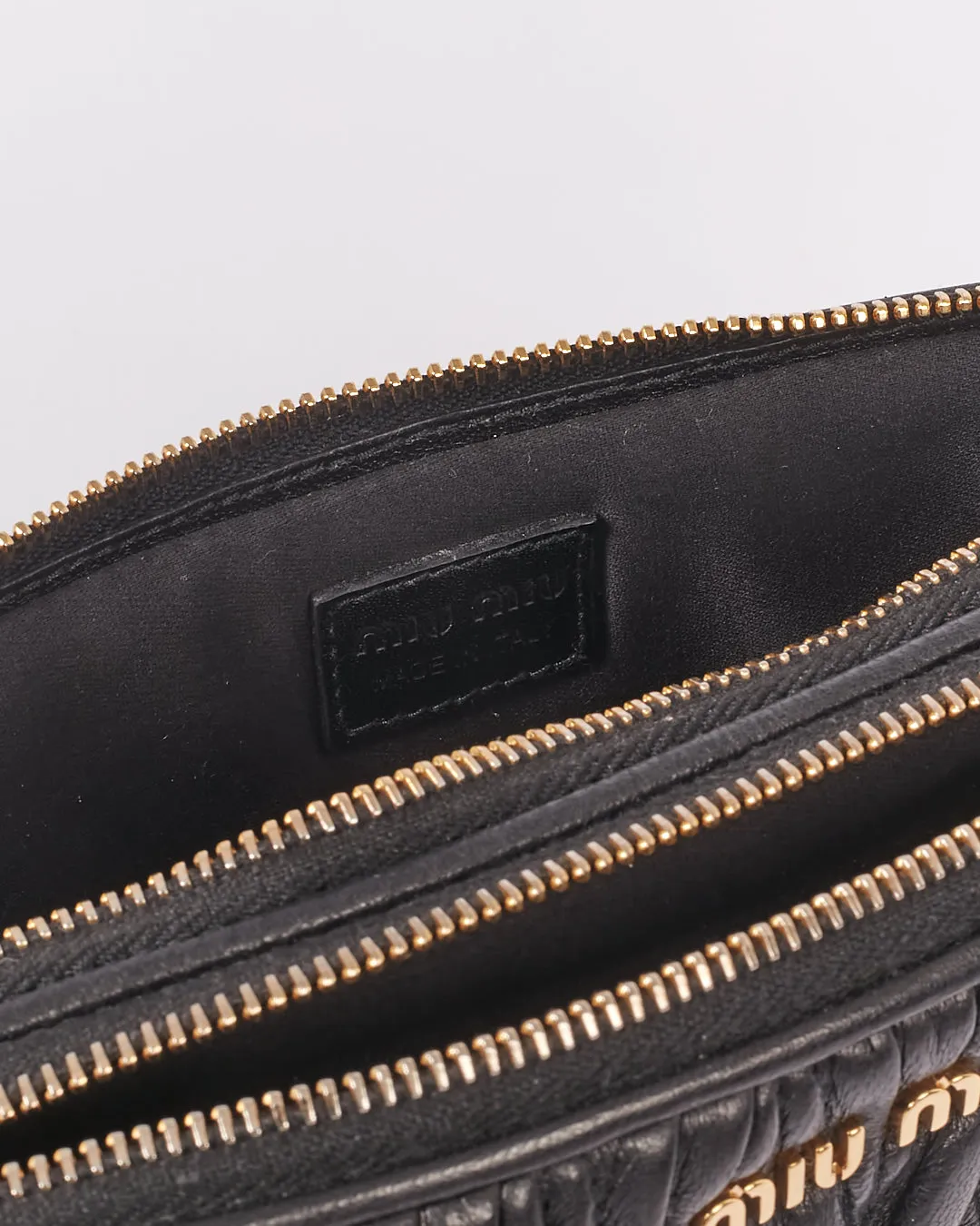Miu Miu Black Matelasse Leather Mini Double Zip Crossbody Bag