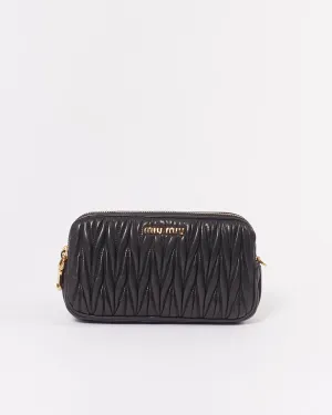 Miu Miu Black Matelasse Leather Mini Double Zip Crossbody Bag
