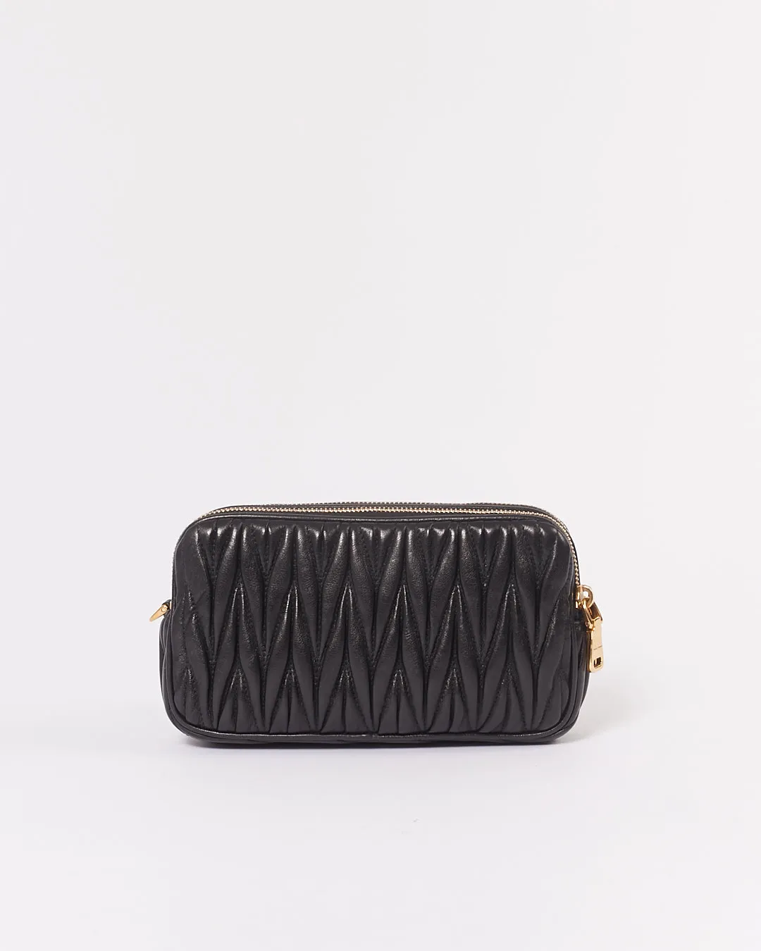 Miu Miu Black Matelasse Leather Mini Double Zip Crossbody Bag