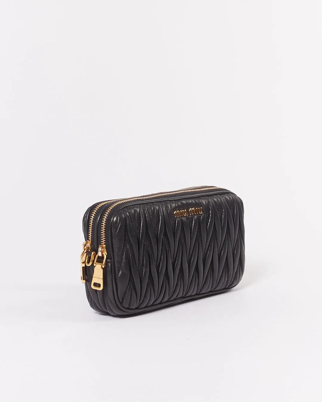 Miu Miu Black Matelasse Leather Mini Double Zip Crossbody Bag