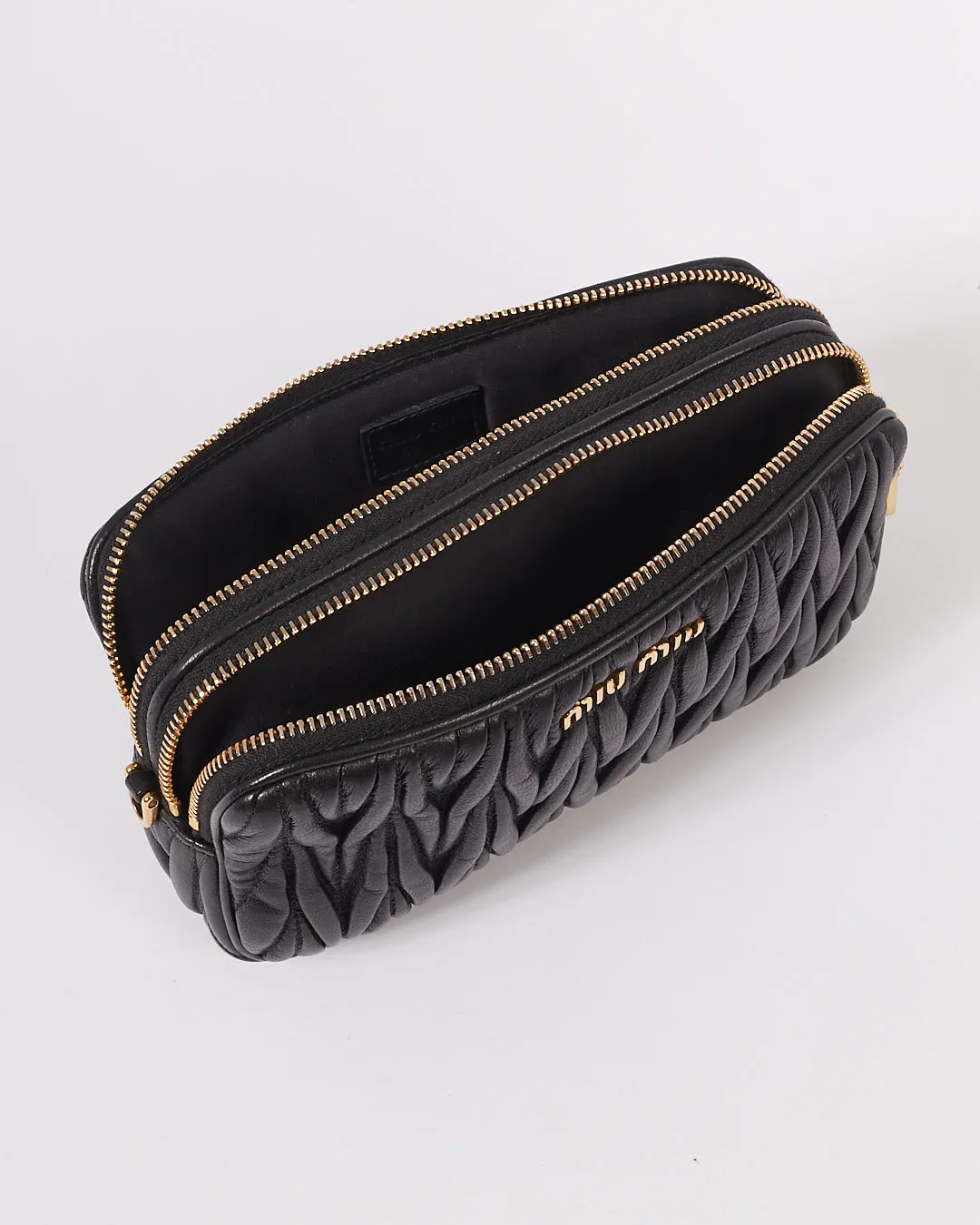 Miu Miu Black Matelasse Leather Mini Double Zip Crossbody Bag