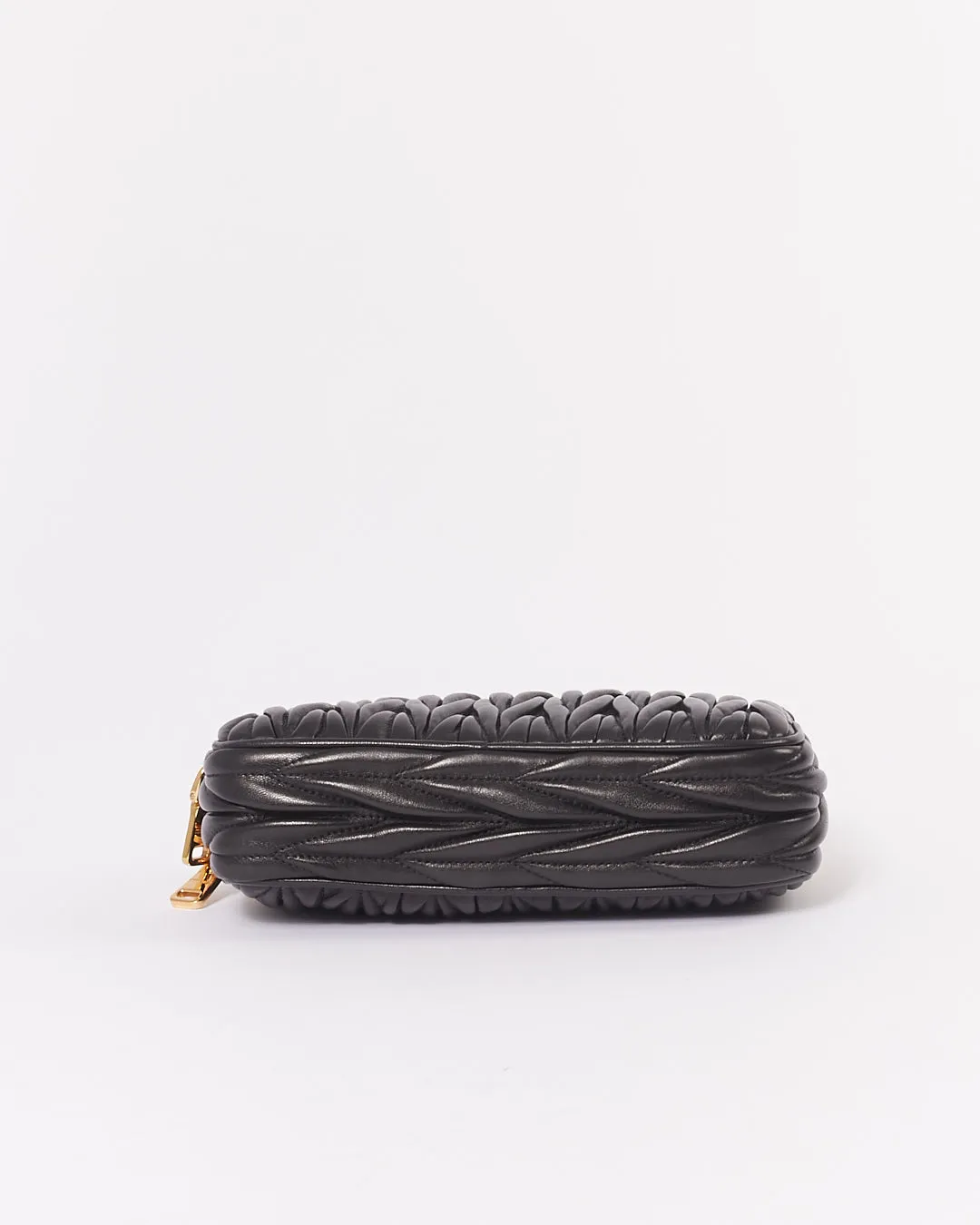 Miu Miu Black Matelasse Leather Mini Double Zip Crossbody Bag